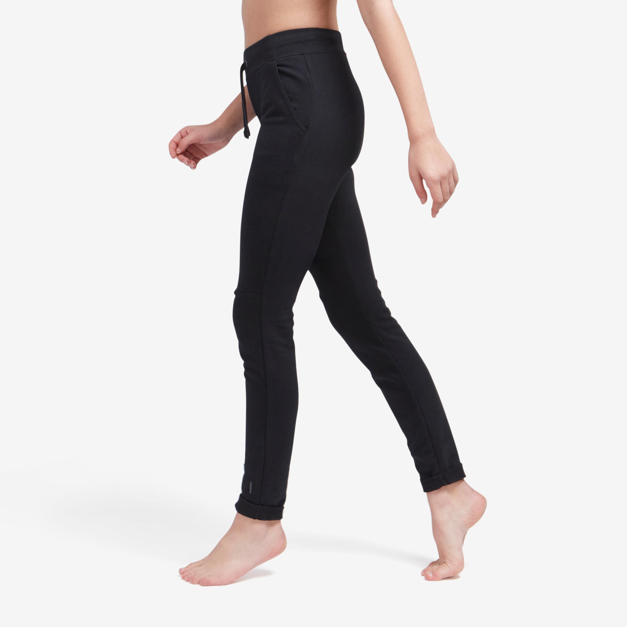 Women s Fitted Organic Cotton Jogging Fitness Bottoms 500 Black