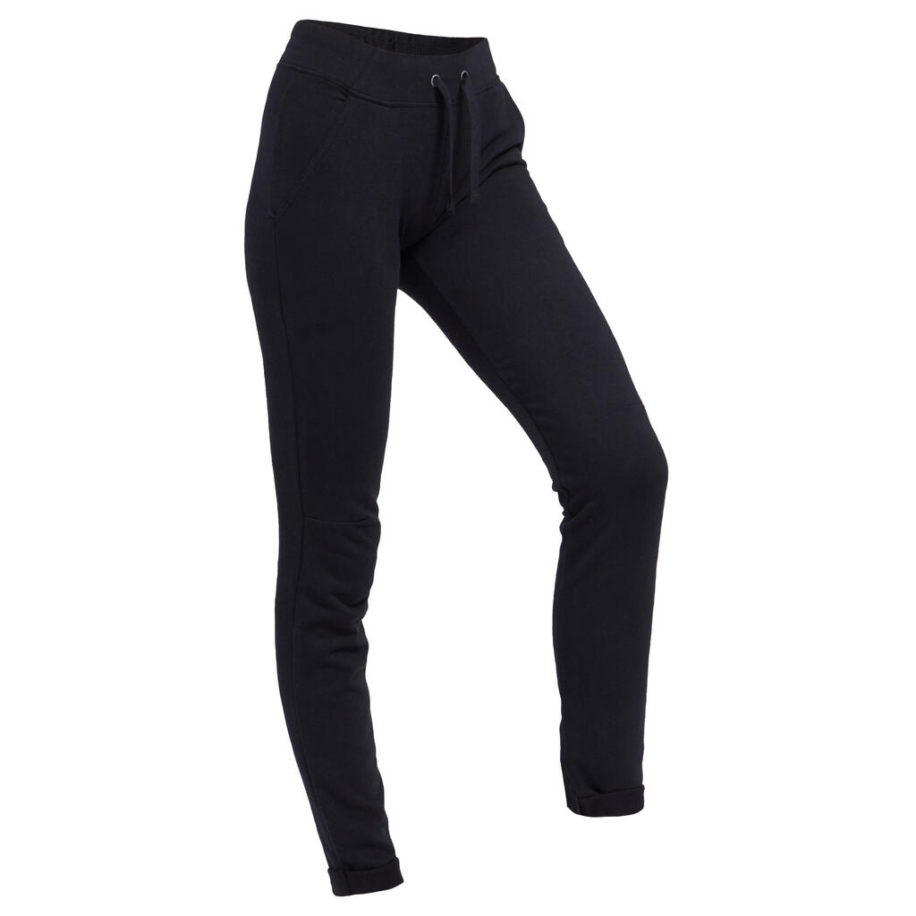 Women's Fitted Organic Cotton Jogging Fitness Bottoms 500 - Black