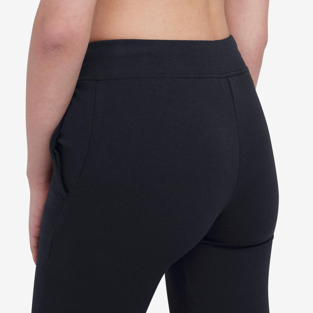 Women's Fitted Organic Cotton Jogging Fitness Bottoms 500 - Black