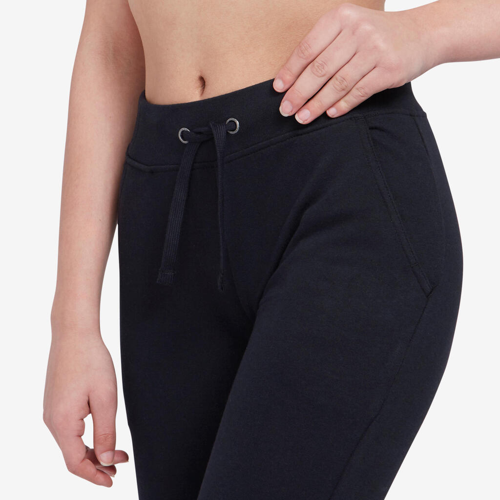 Women's Fitted Organic Cotton Jogging Fitness Bottoms 500 - Black