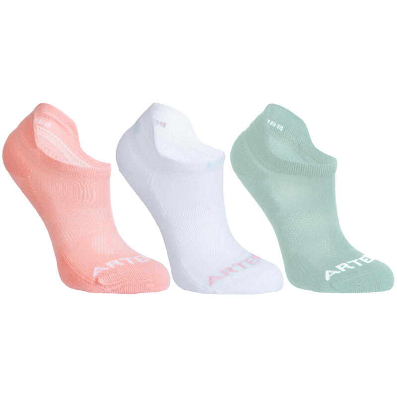 3雙入兒童款低筒網球運動襪RS 160－粉色／白色／綠色