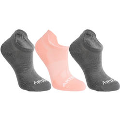 Kids' Low Tennis Socks RS 160 Tri-Pack - Mottled Grey/Pink