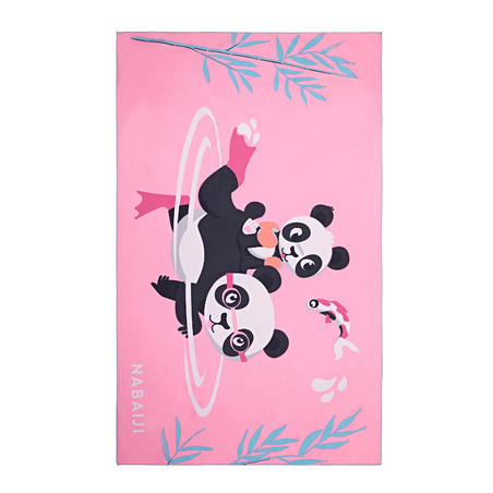 Serviette microfibre compact imprimé panda rose taille L 80 x 130 cm