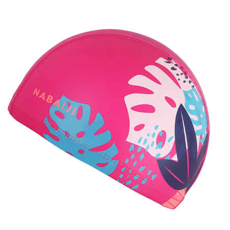 SILICONE MESH SWIM CAP SIZE S - PINK LEAVES PRINT