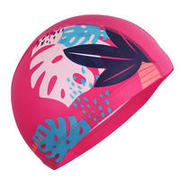 Swimming Cap Size S Silicone Mesh Print Leaves Pink