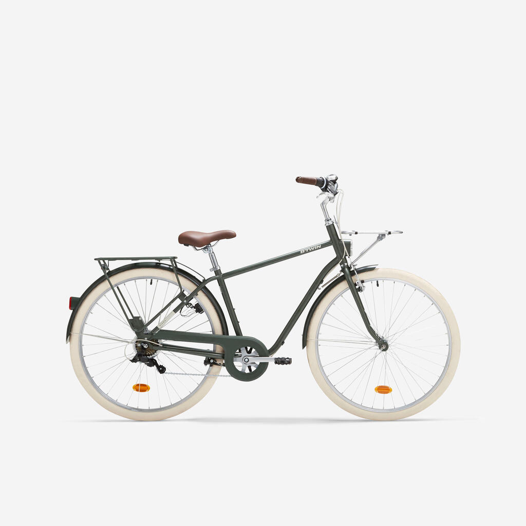 Mestský bicykel Elops 520 s vysokým rámom kaki