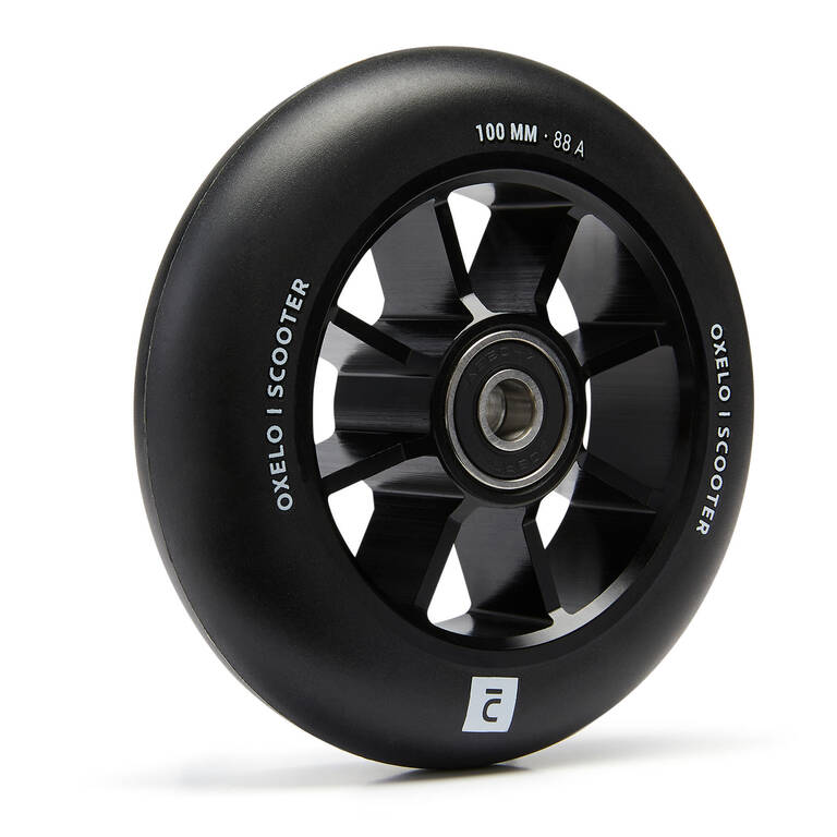 Roda Skuter Freestyle 100 mm dengan Velg Alu Hitam & Karet PU85A Hitam