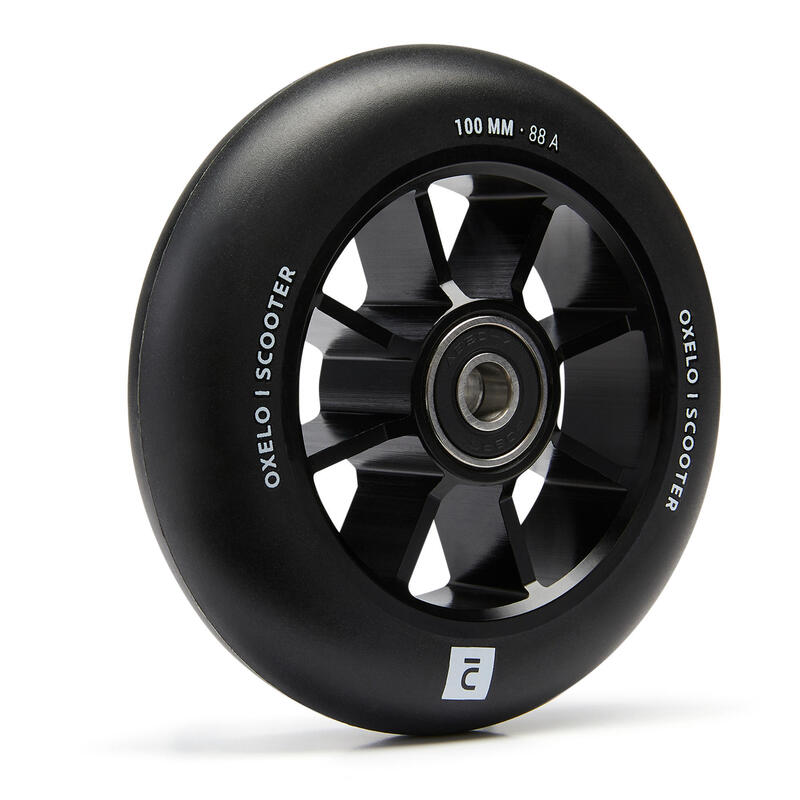 Freestyle wiel 100 mm met zwarte aluminium core en zwart PU loopvlak 85A