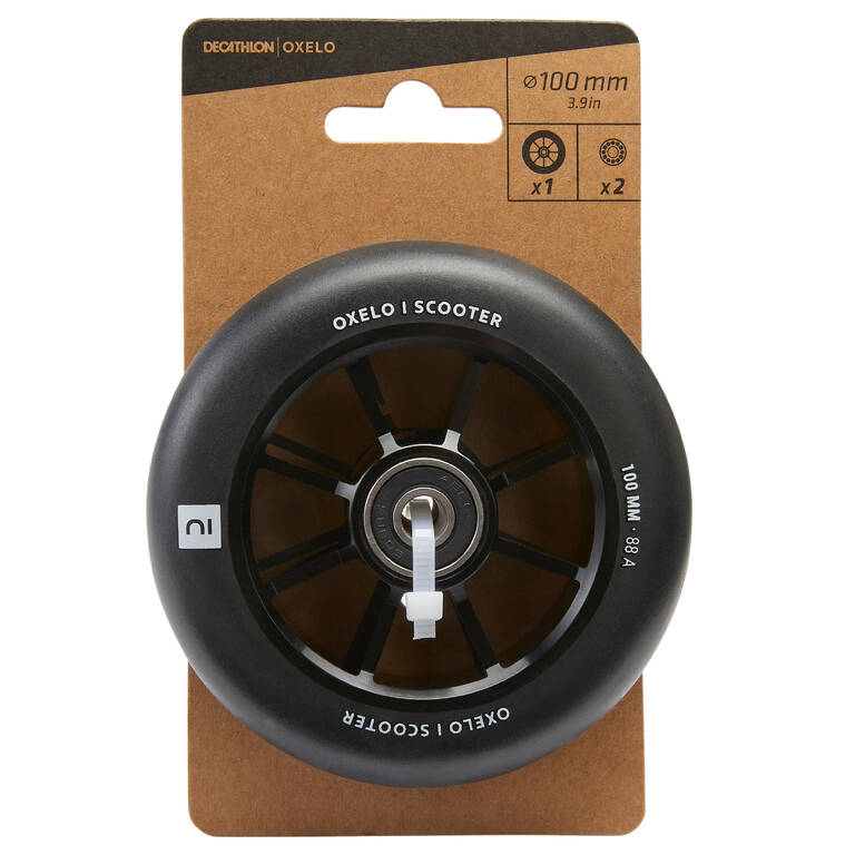 Roda Skuter Freestyle 100 mm dengan Velg Alu Hitam & Karet PU85A Hitam