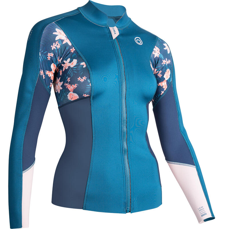 Rashguard met lange mouwen voor dames neopreen 1,5 mm blauw