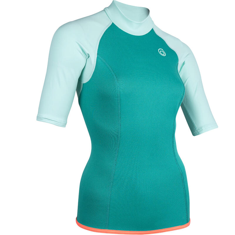 Top thermique néoprène 100 manches courtes femme turquoise