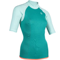 Women's short-sleeve neoprene thermal top 100 - turquoise