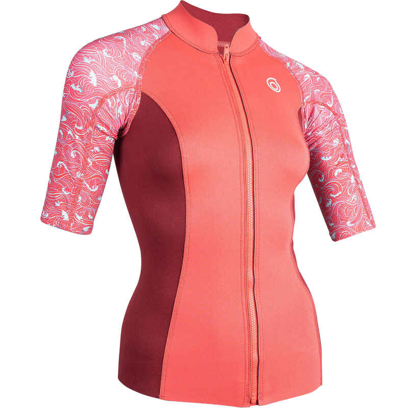 Women's anti-UV short-sleeved 1 mm neoprene top - flower pink