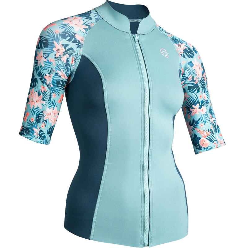 Women's short-sleeve neoprene top 500 - turquoise