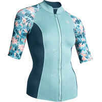 Women's anti-UV short-sleeved 1 mm neoprene top - flower turquoise