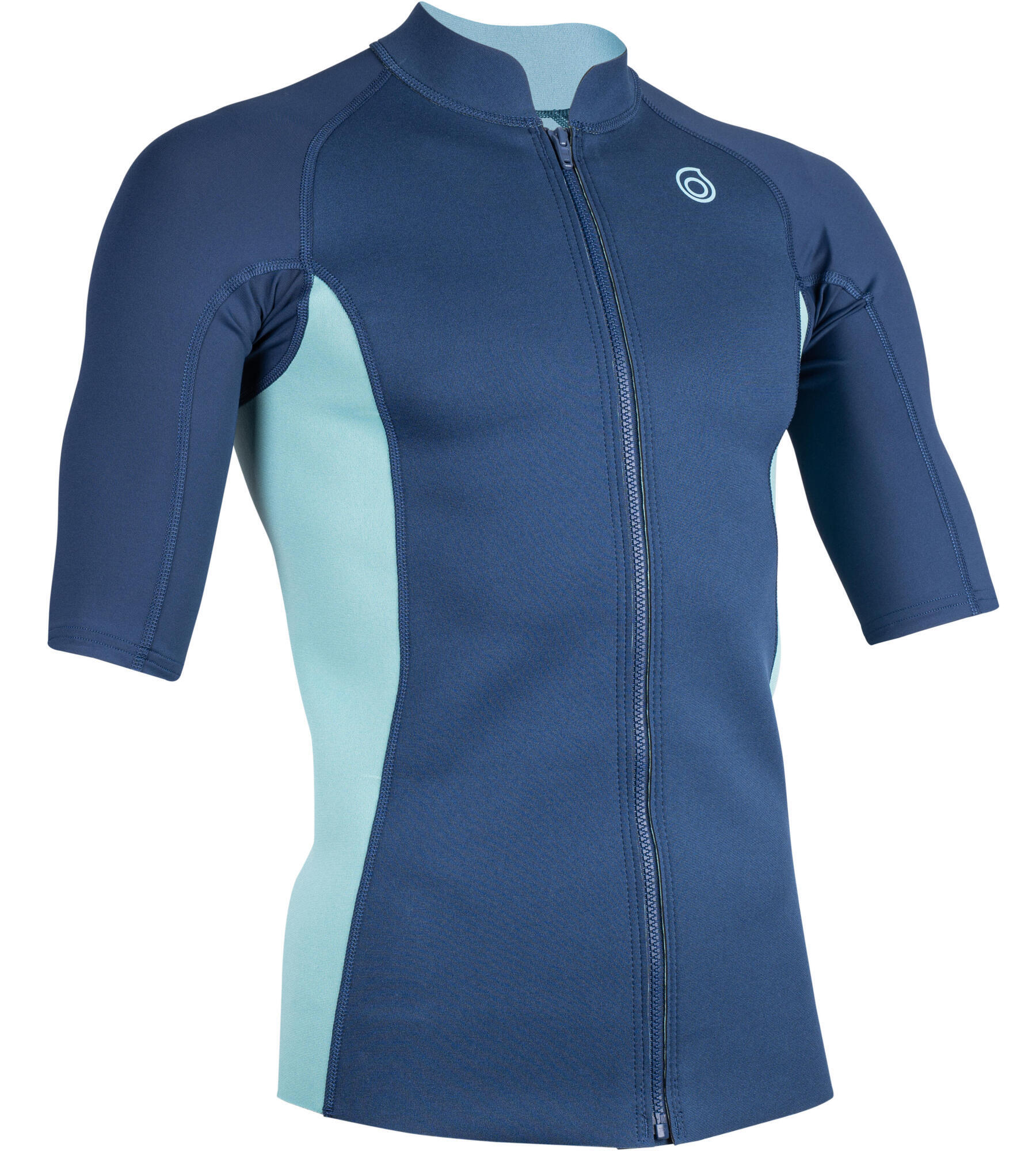 Neopren-Top kurzarm Herren 500 warm marineblau/türkis