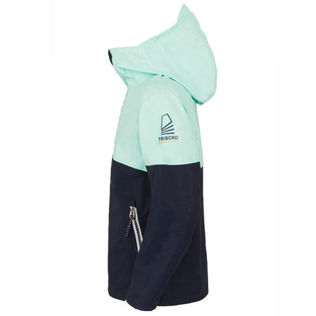 Куртка дитяча 100 для вітрильного спорту, водонепроникна - Темно-синя/М'ятна