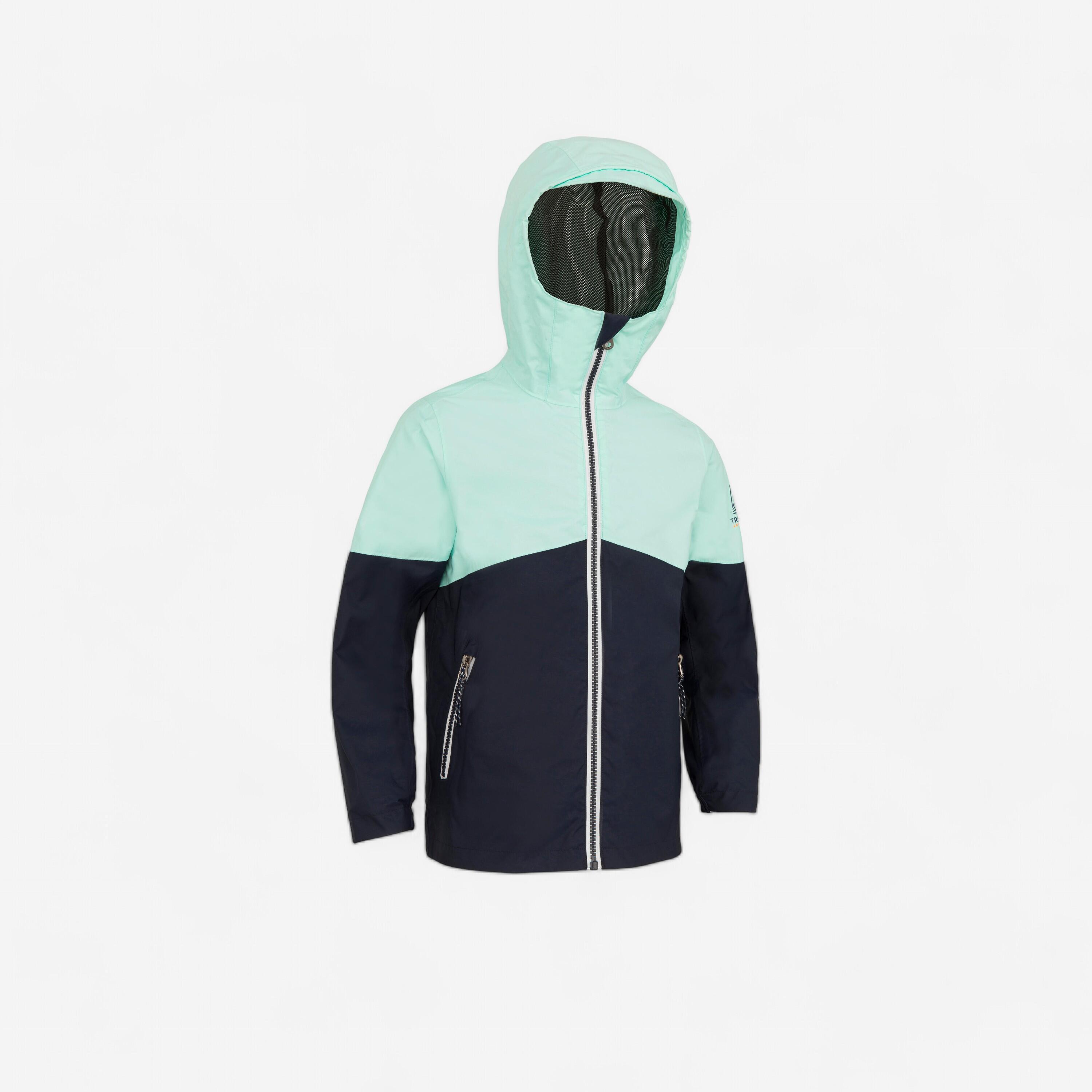 Kid's waterproof sailing jacket SAILING 100 - Navy blue / Mint TRIBORD ...