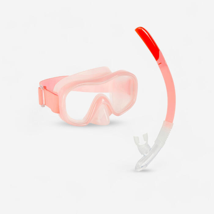 Subea Snorkelset kind met duikbril en snorkel SNK 520 licht koraalrood