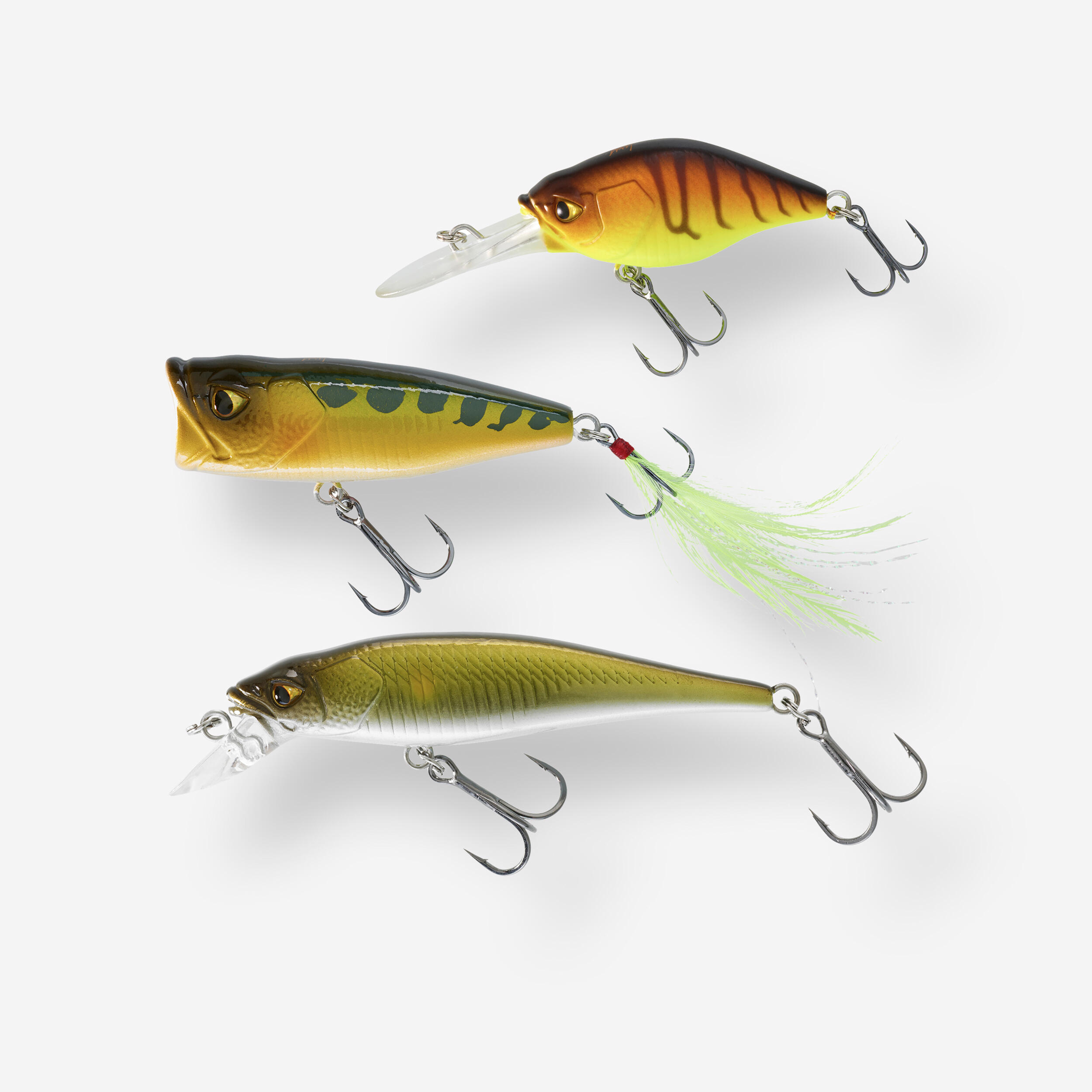 SWIMMING FISH POPPER MINNOW CRANKBAIT LURE FISHING KIT PERCH 3 PN