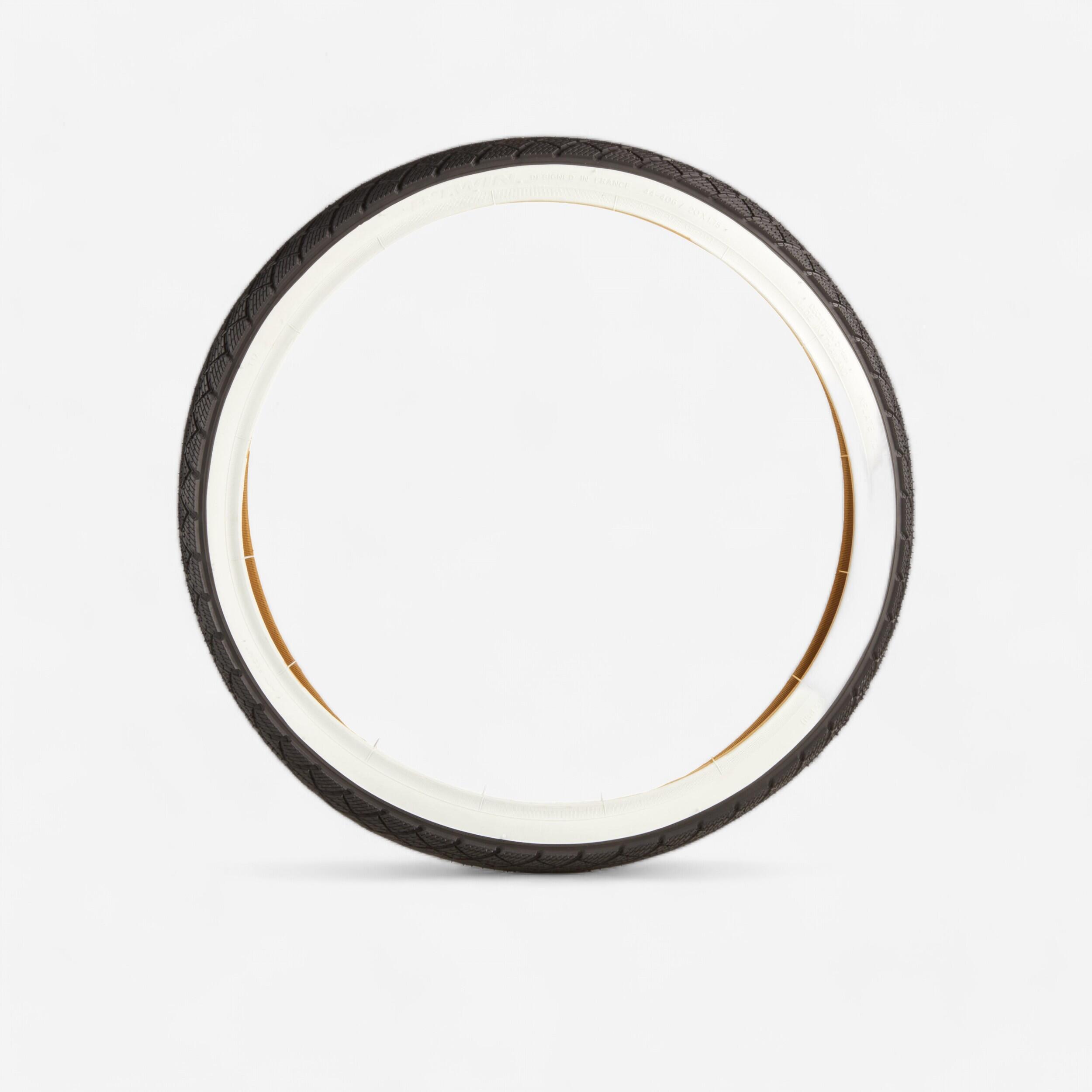 BTWIN Buitenband voor kinderfiets draadband 20x1.75/ETRTO 46-406 zwart met witte flank