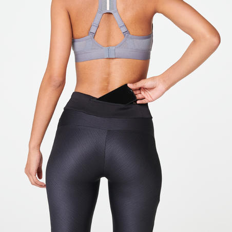 Тайтсы для бега длинные женские черные RUN PLUS FEEL