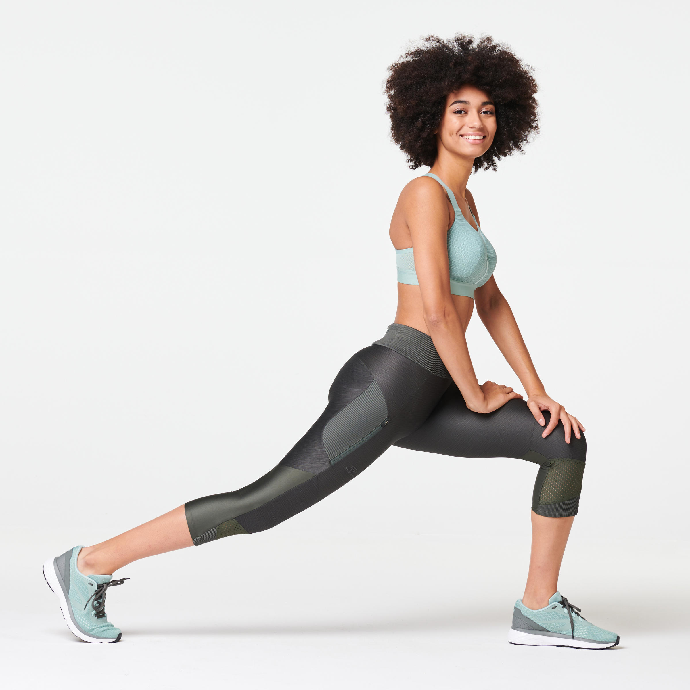 Women's breathable short running leggings Dry+ Feel - khaki 36/39