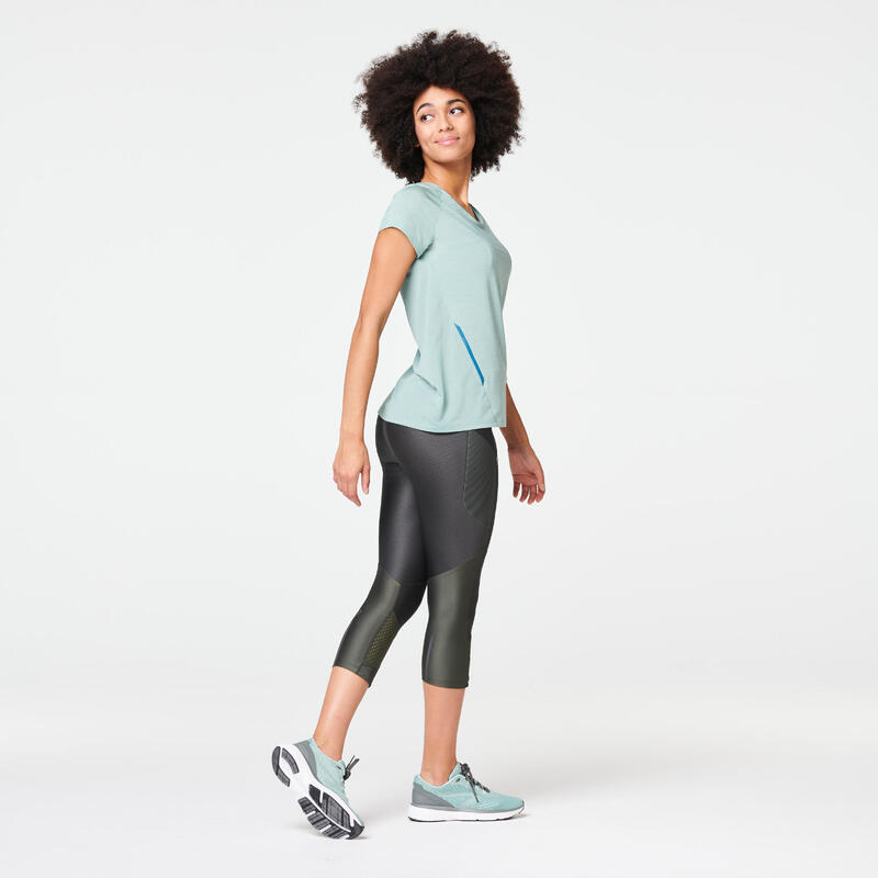 Legging court running respirant femme - Dry+ Feel kaki