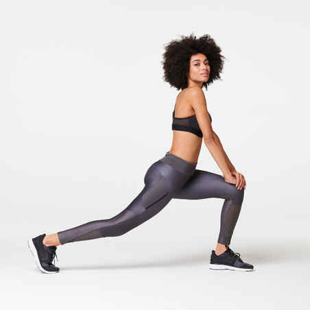 Tien spanning agitatie Women's breathable long running leggings Dry+ Feel - grey - Decathlon