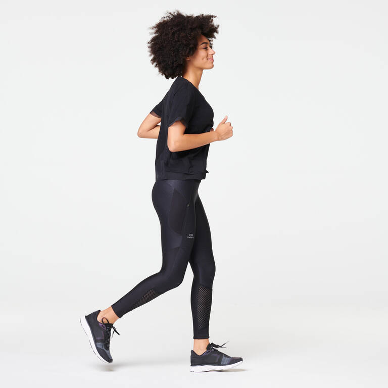 CELANA KETAT JOGING WANITA RUN DRY+ FEEL - HITAM