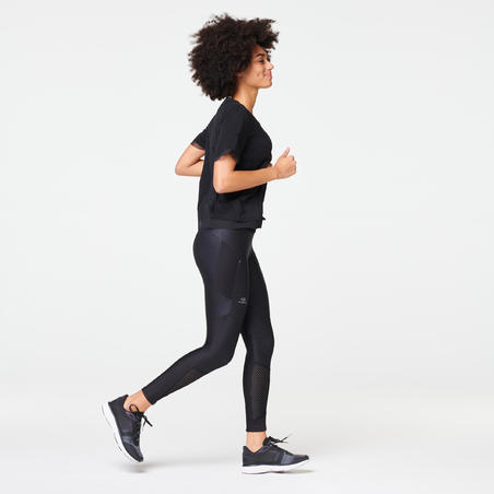 Тайтсы для бега длинные женские черные RUN PLUS FEEL