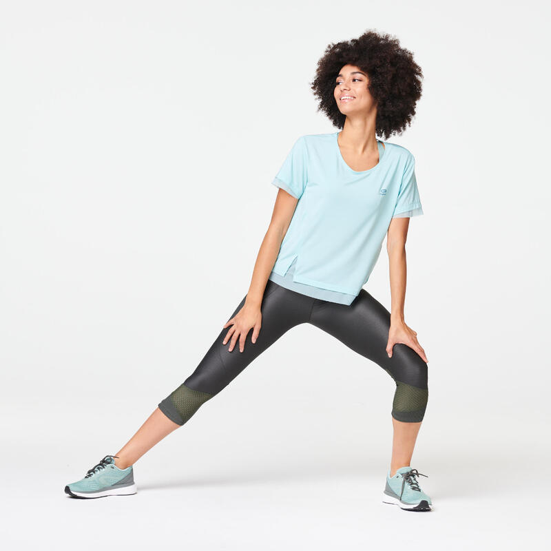 Dámské běžecké prodyšné 3/4 legíny Dry+ Feel khaki 