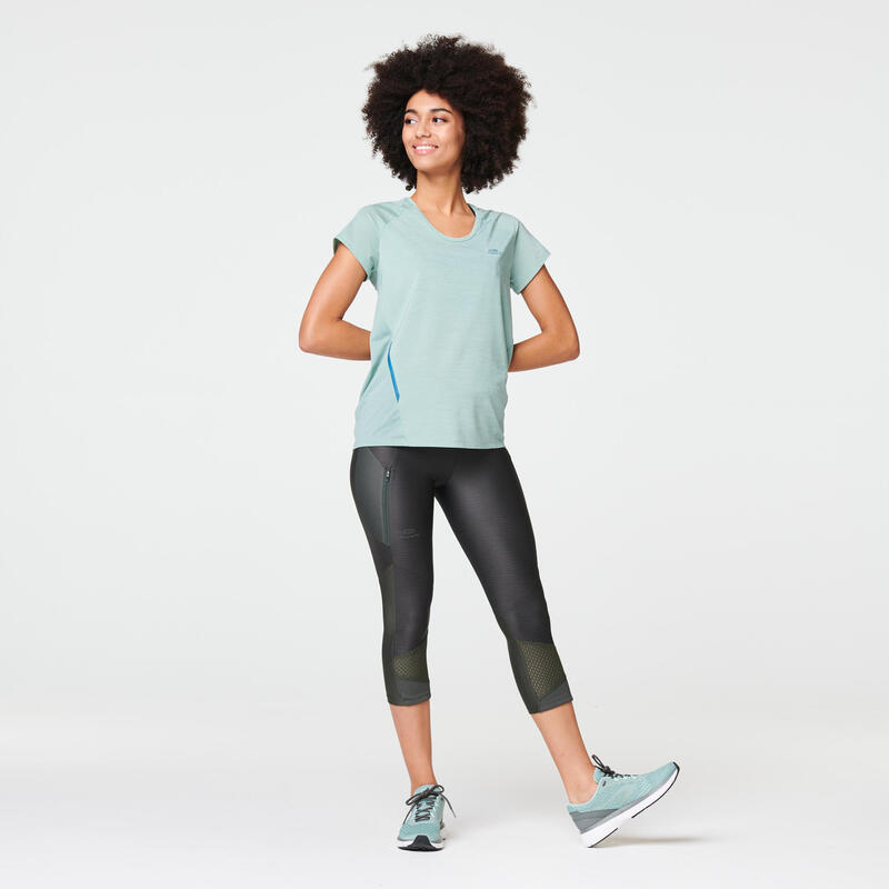 Dámské běžecké prodyšné 3/4 legíny Dry+ Feel khaki 