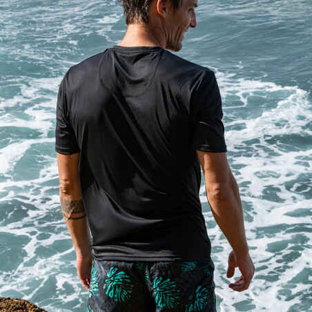 Vyriški nuo UV spinduliuotės saugantys trumparankoviai marškinėliai banglenčių sportui, juodi