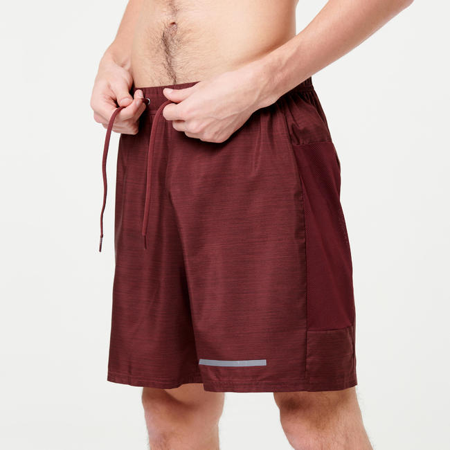 KALENJI DRY+ MEN'S BREATHABLE RUNNING SHORTS MOTTLED BURGUNDY