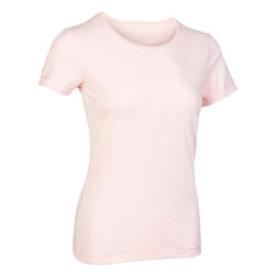 女款皮拉提斯與溫和健身純棉T恤 - 粉色