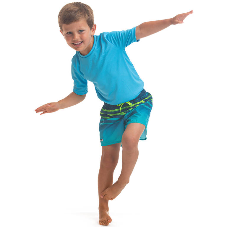 Kids’ swim shorts 100 - striped turquoise