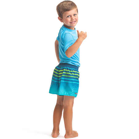 Kids’ swim shorts 100 - striped turquoise