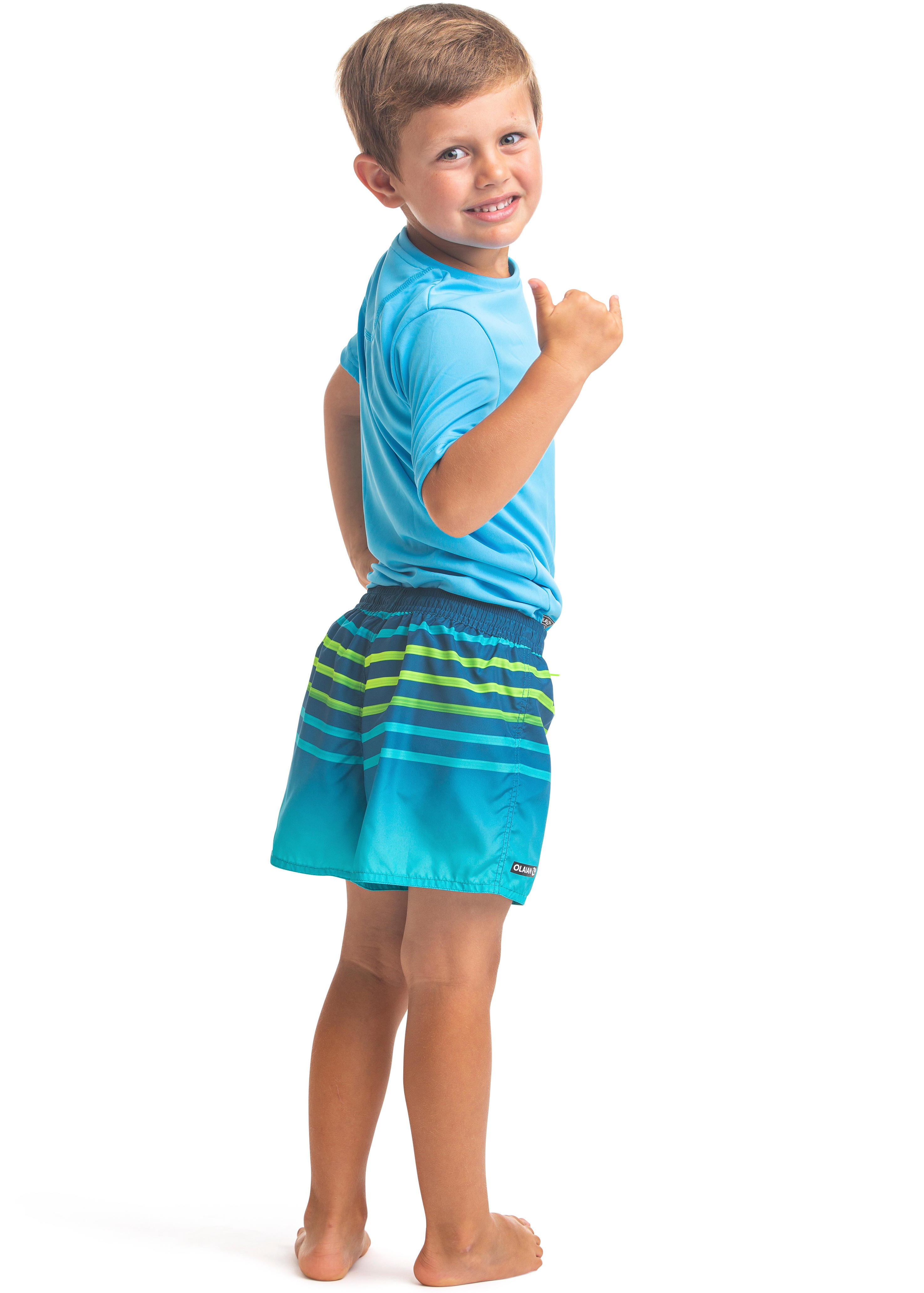 Boy's swim shorts - 100 Tokyo sun turquoise 3/4