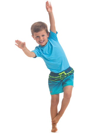 Kids’ swim shorts 100 - striped turquoise