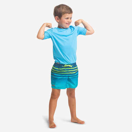 Bañador Niño corto surf azul turquesa rayas