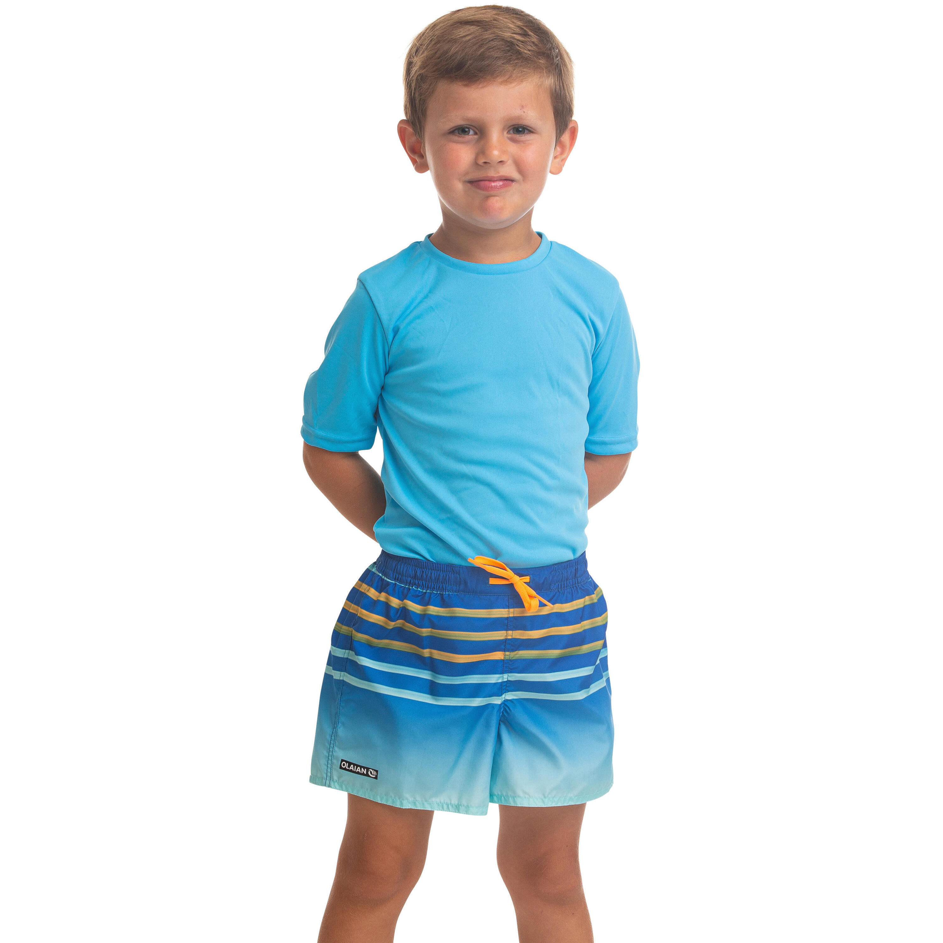 OLAIAN Kids’ swim shorts 100 - striped blue