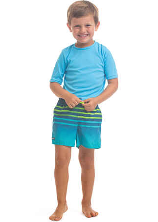 Kids’ swim shorts 100 - striped turquoise