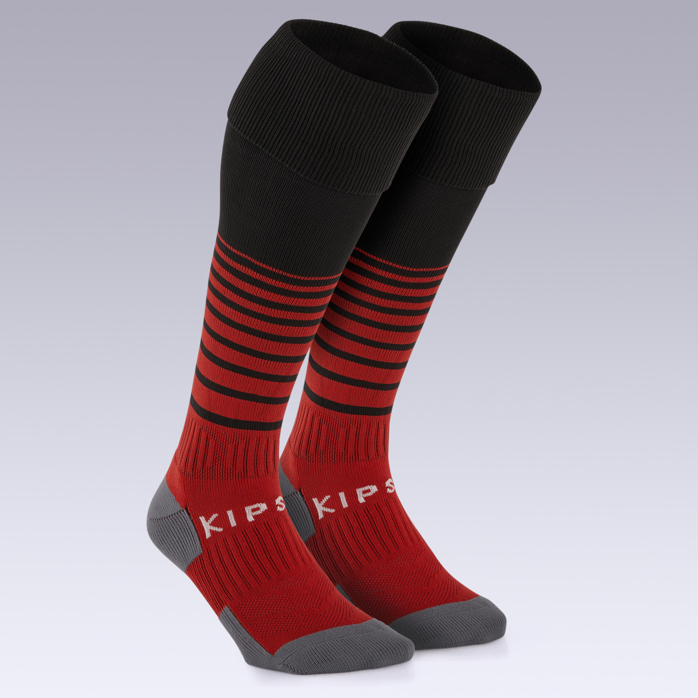 Football Socks F500 - Black/Red Stripes 4/8