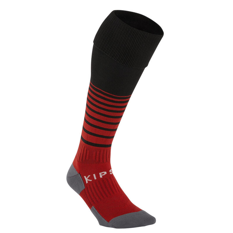 Chaussettes de football F500 rayées noir et rouge
