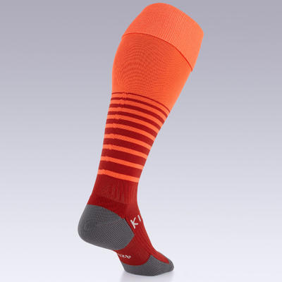 Chaussettes de football adulte F500 rayées rouge et orange