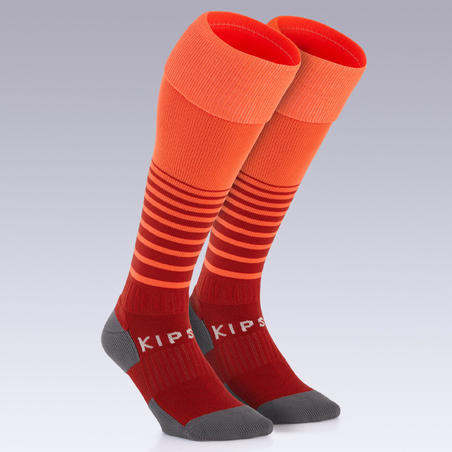 Chaussettes de football VIRALTO SOLO rayées rouge et orange