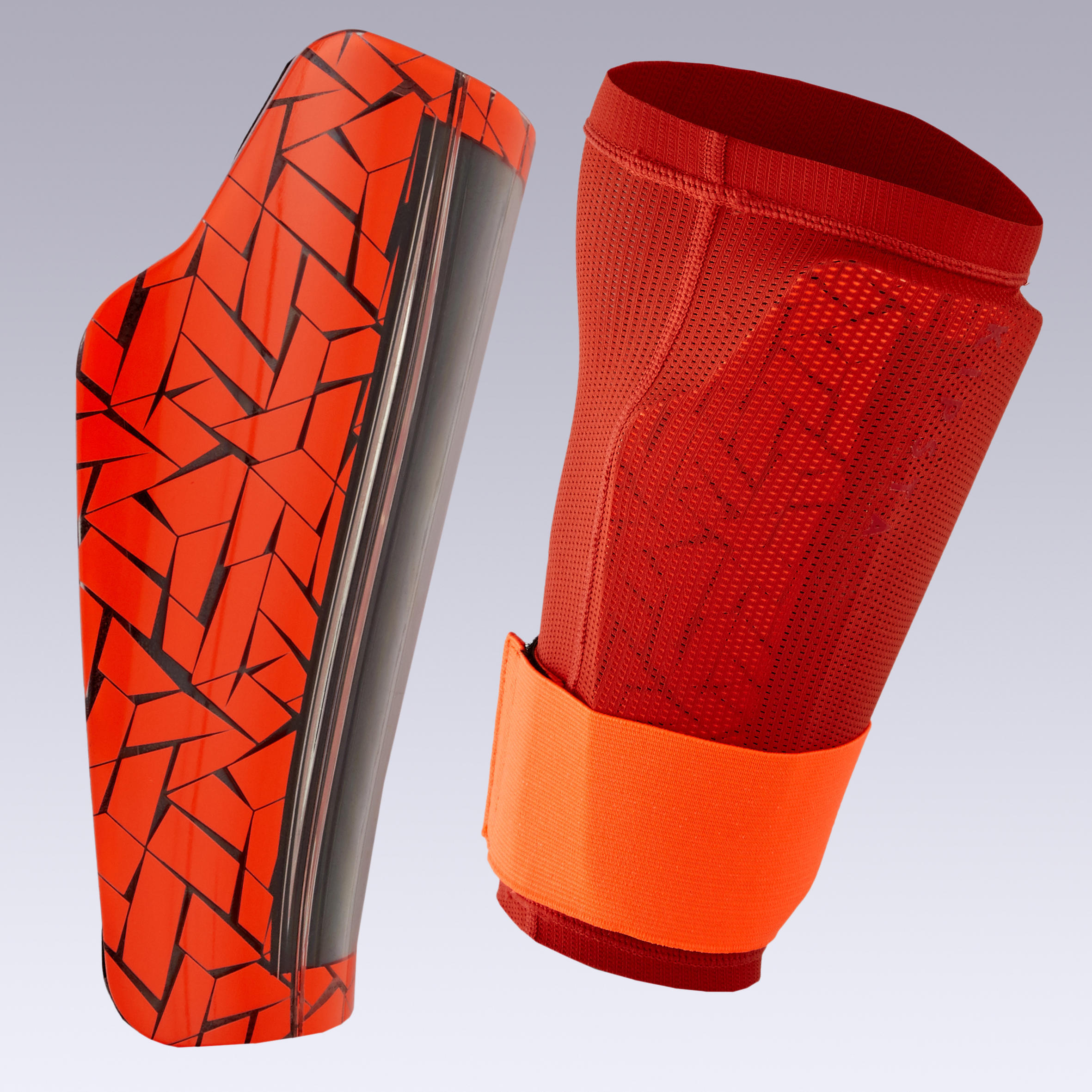 Adult Football Shin Pads 540 TRAXIUM - Red 3/8