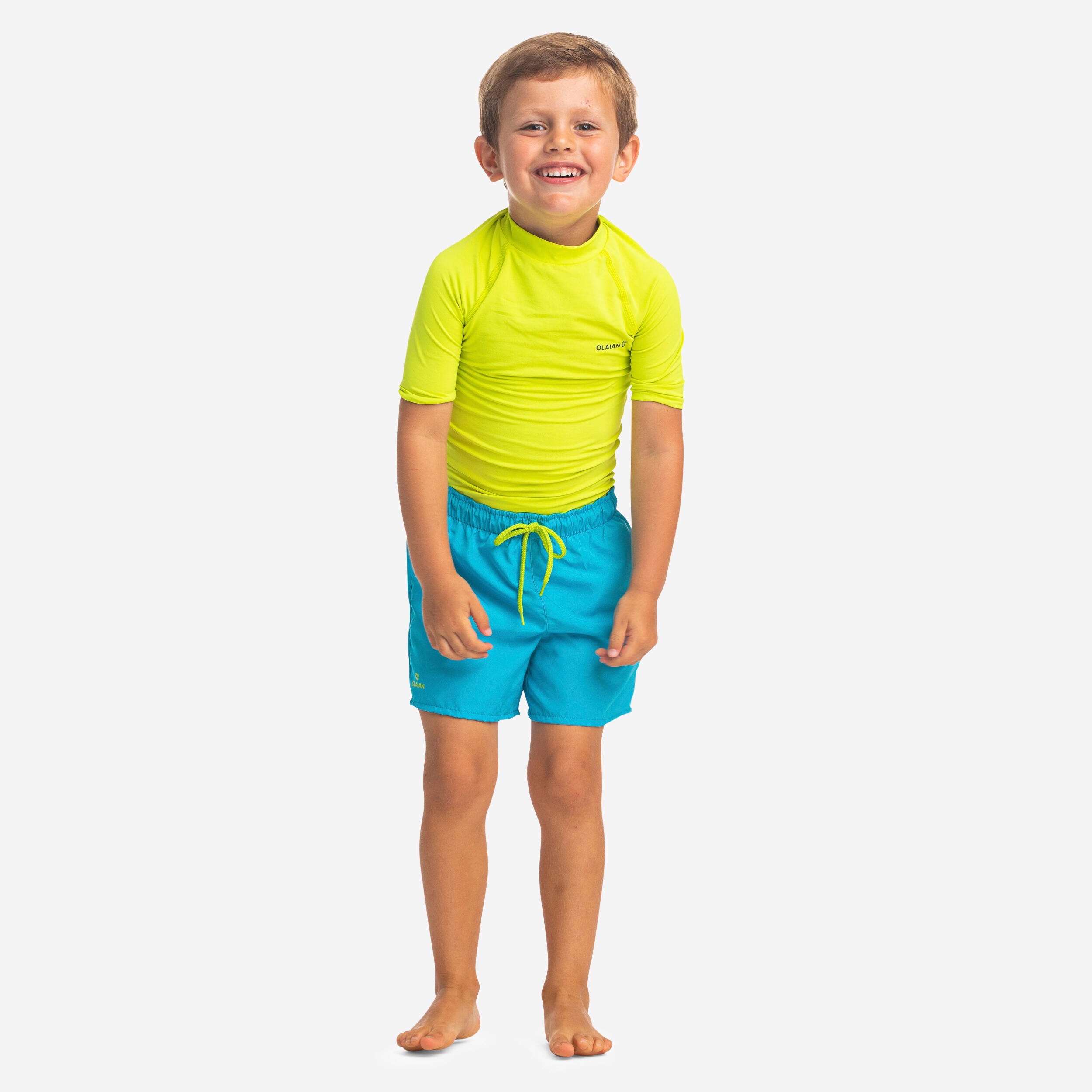 OLAIAN Chlapčenské plážové šortky Kid dlhé modro-tyrkysové 103-112 cm