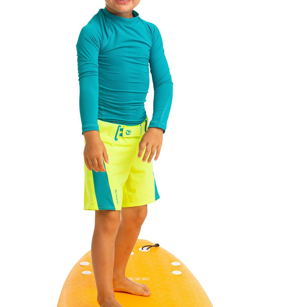 Boardshorts Surfen Jungen 550 dunkelblau/orange